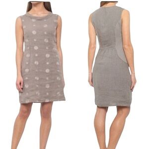 Lina Tomei made in Italy Taupe Linen Embroidered Dress size Medium